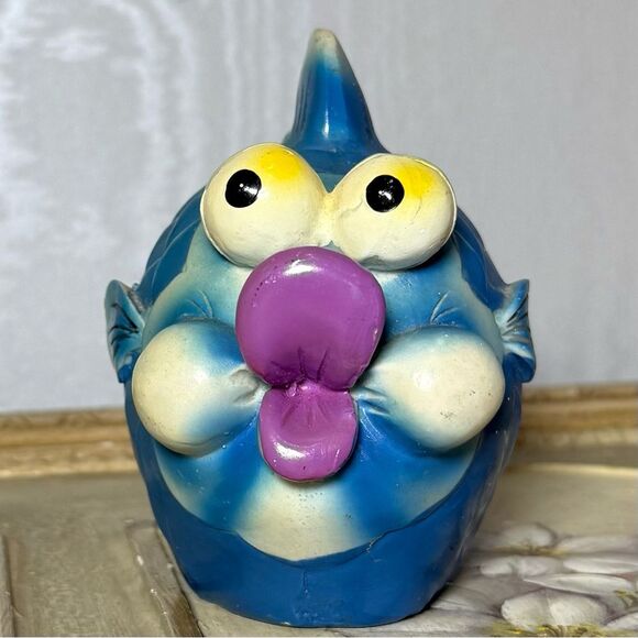 Vintage Chalkware Fish Bank Piggy Bank Blowfish Kitschy Kitsch Whimsical Whimsy - Picture 10 of 10